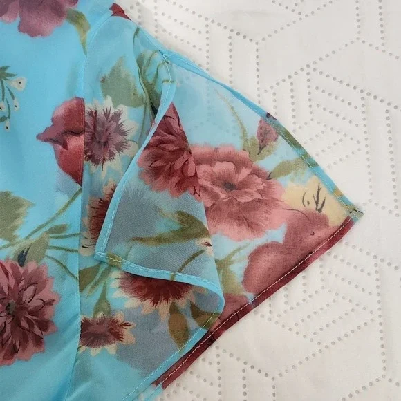 Megan Lee Sundress women Midi blue Flutter‎ Sleeves vNeck Lined boho flirt 16P - Picture 3 of 12